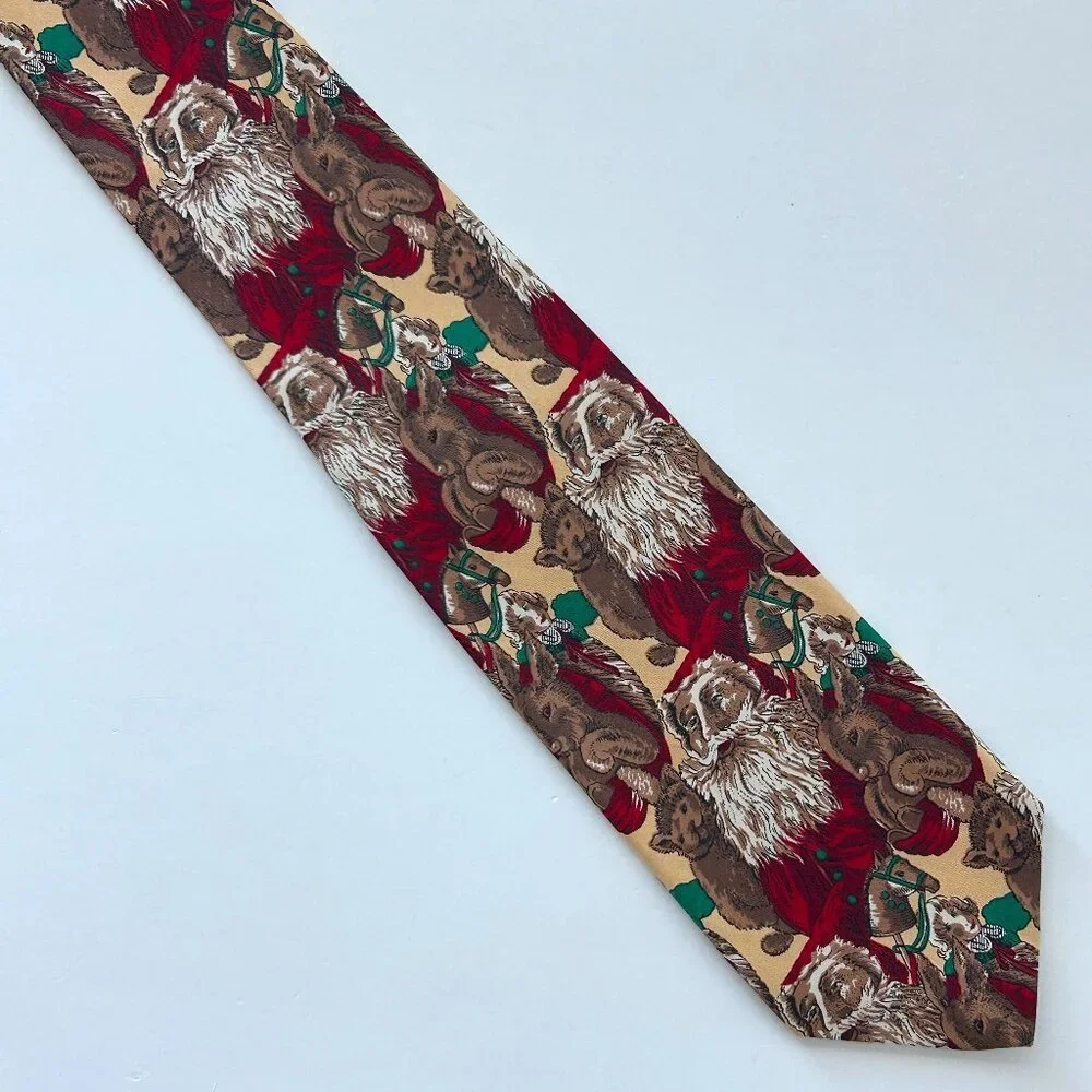 Robert Talbott Nordstrom Mens Hand Sewn Silk Neck Tie Santa Christmas USA Long